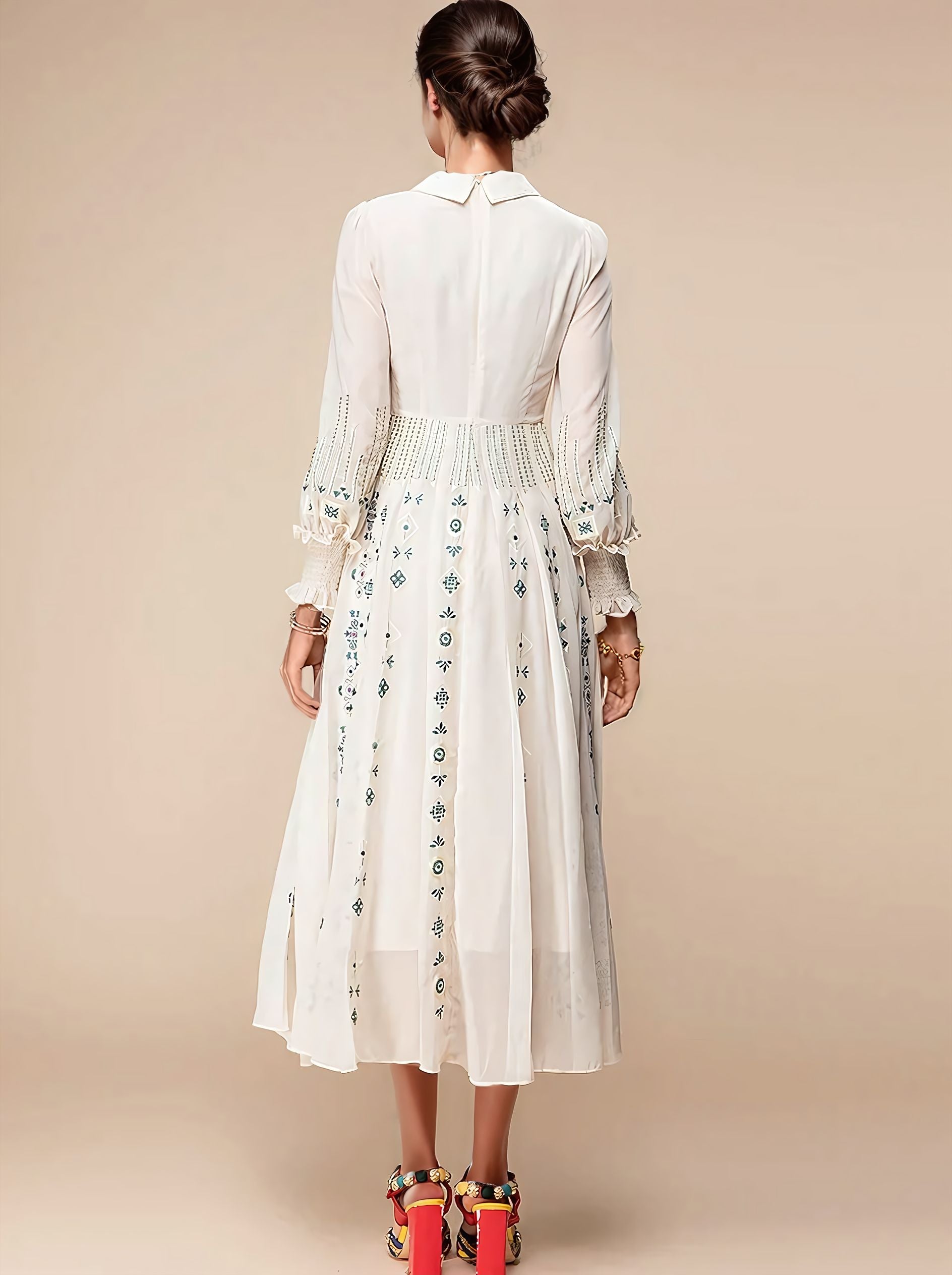 Kyla Lapel Embroidery Draped Dress