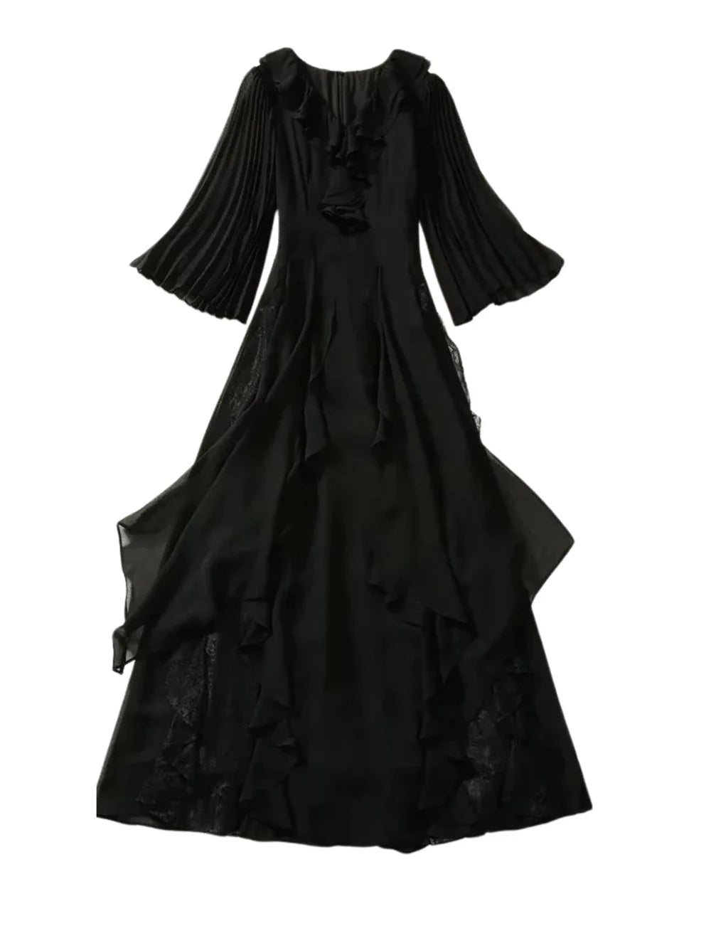 ANNA HIGH-WAIST RUFFLED DRAPE DRESS