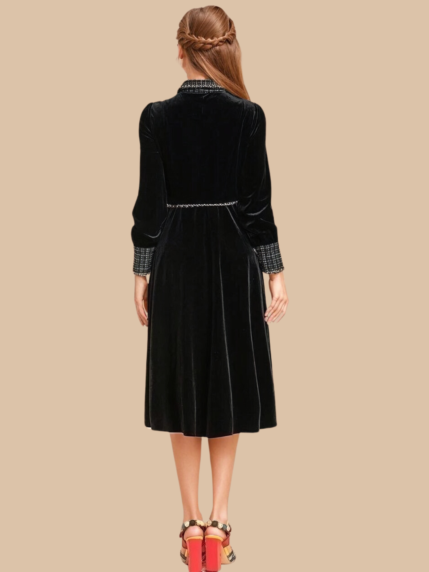 Mindy Lapel Button-Down Velvet Dress