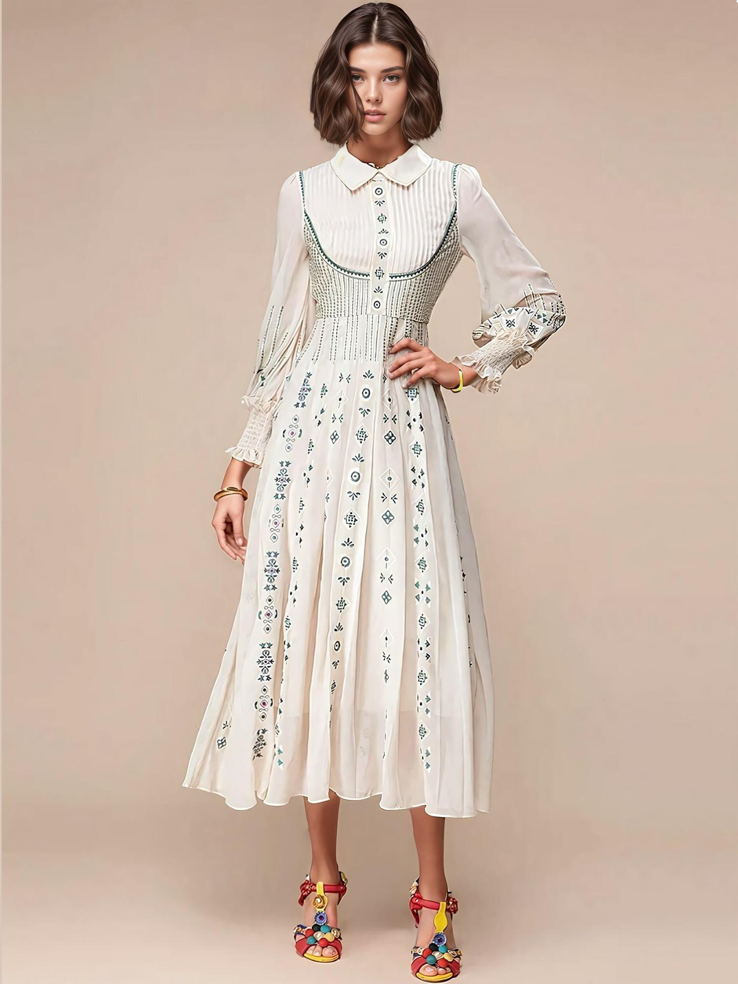 Kyla Lapel Embroidery Draped Dress