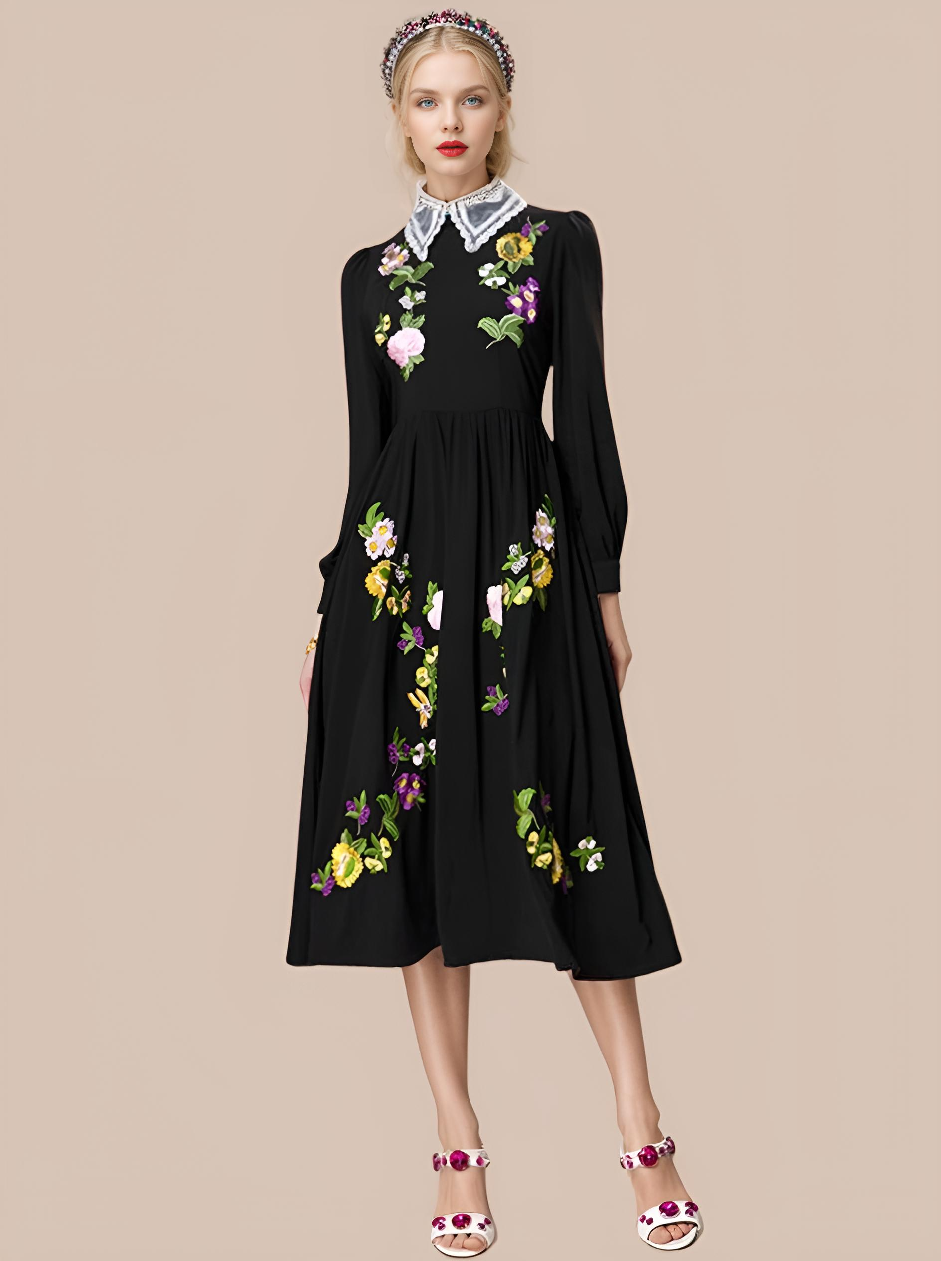 Adele Lapel Embroidery Lace Dress